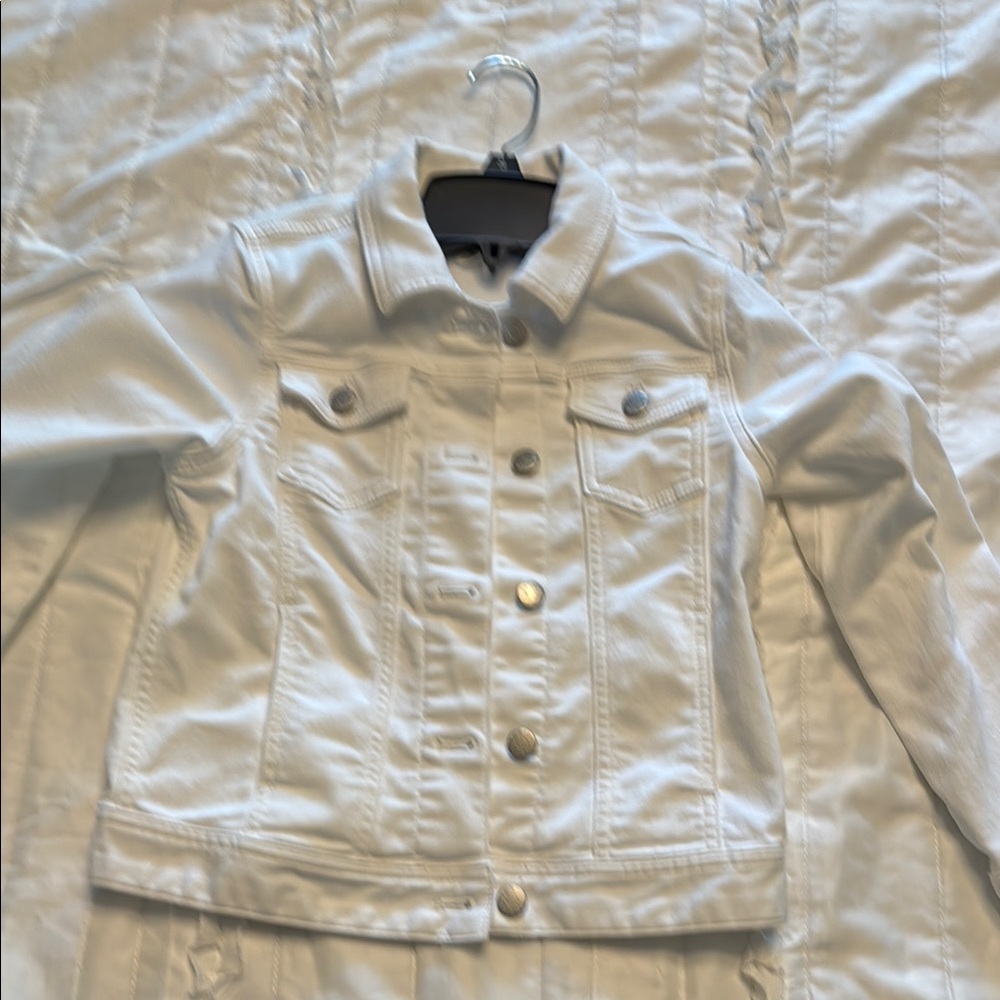 J. Crew White Jean Jacket Classic Collar Twill Weave
